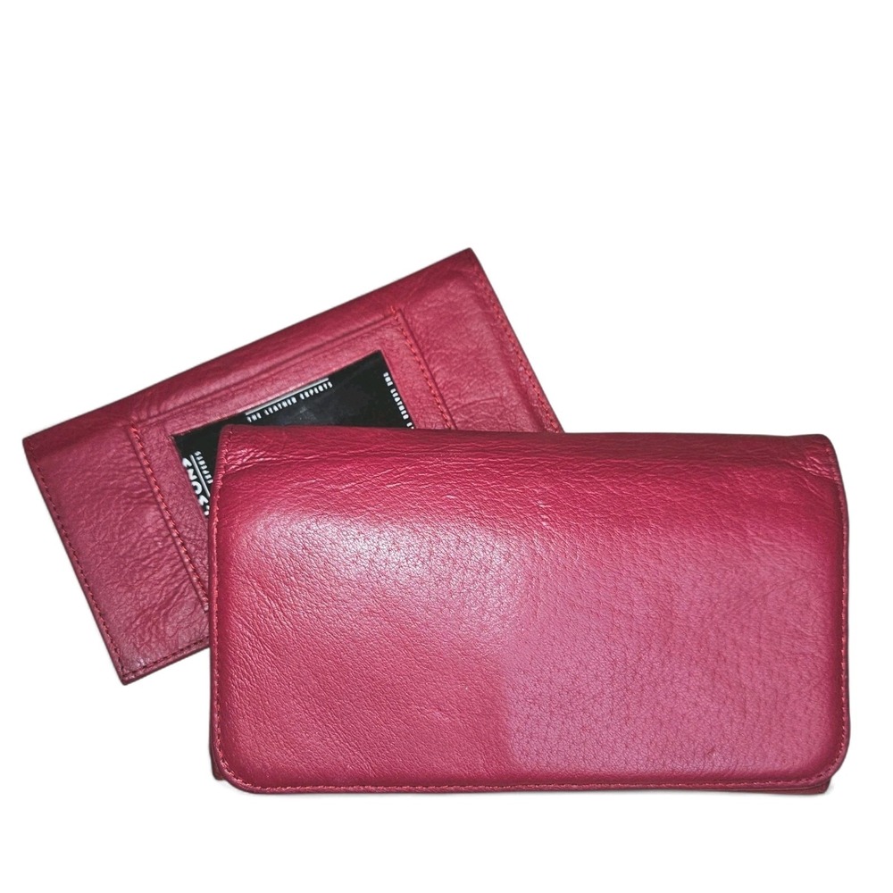 Wilsons Leather Wallet Red Trifold Womens Organizer Checkbook Holder Card Slots